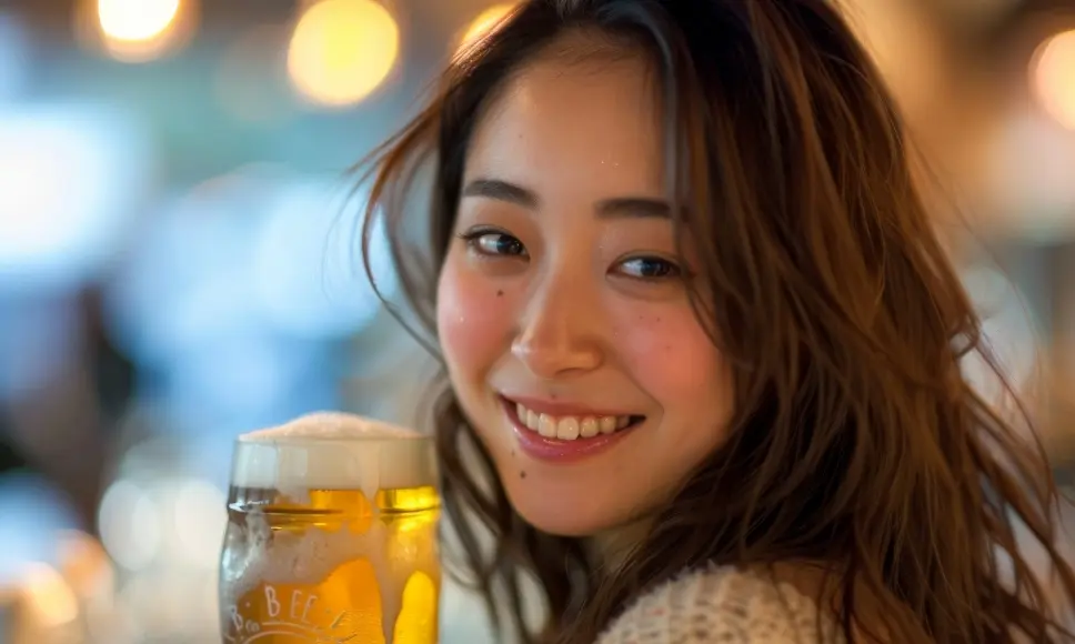 ビールを持つ女性